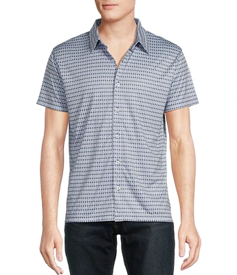 Cremieux Premium Denim Geometric Print Coat Front Knit Shirt