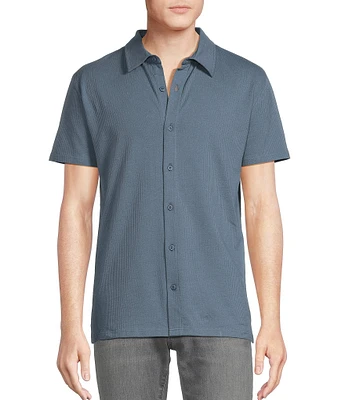 Cremieux Premium Denim Seersucker Coat Front Knit Shirt