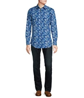 Cremieux Premium Denim Stretch Denim Print Long Sleeve Woven Shirt