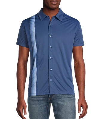 Cremieux Premium Denim Stripe Detailed Coat Front Knit Shirt