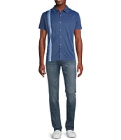 Cremieux Premium Denim Stripe Detailed Coat Front Knit Shirt