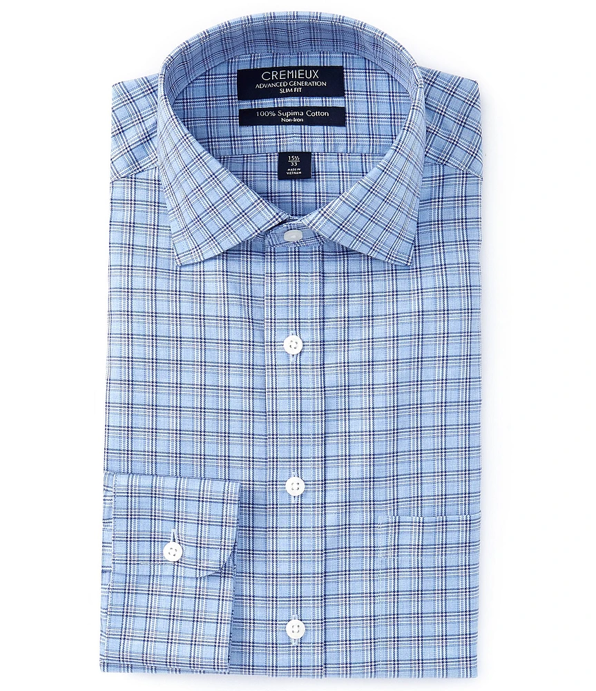 Cremieux Slim Fit Non-Iron Spread Collar Checked Melange Twill Dress Shirt