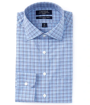 Cremieux Slim Fit Non-Iron Spread Collar Checked Melange Twill Dress Shirt