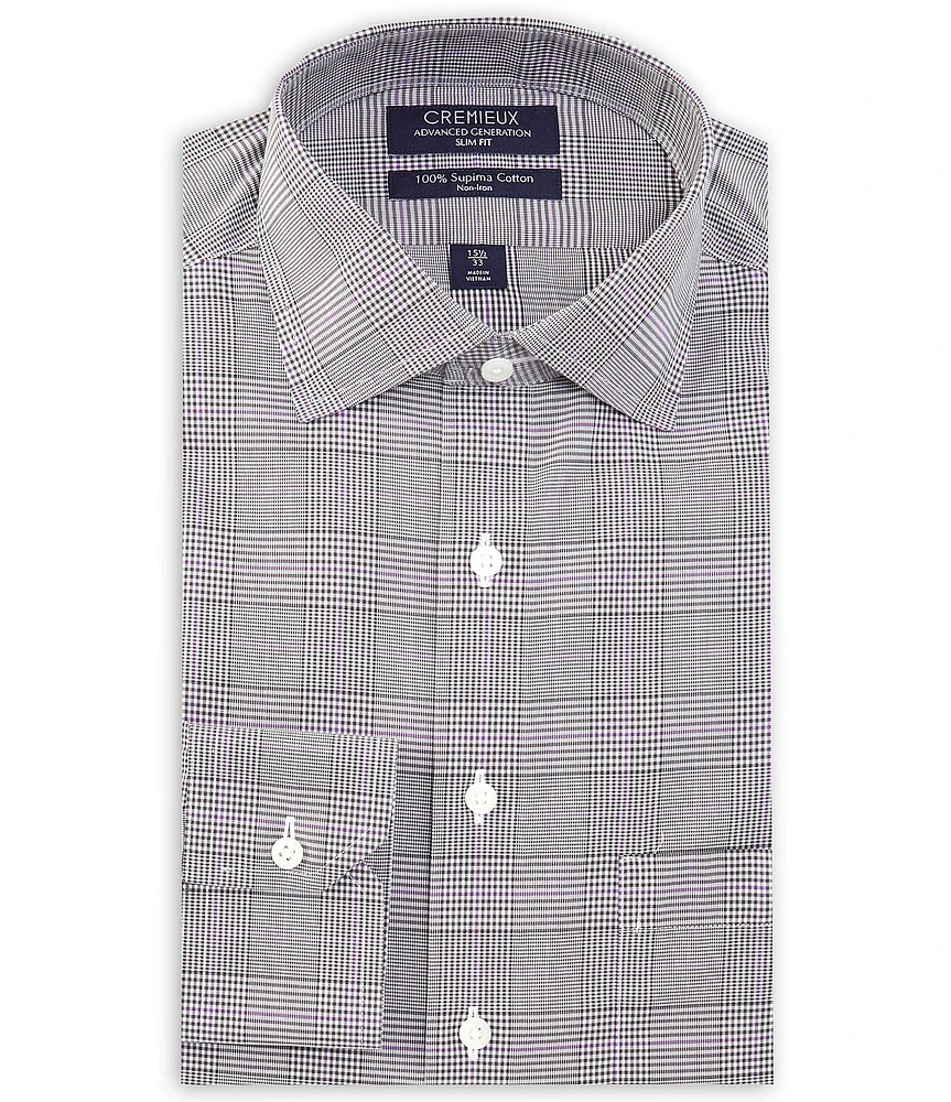 Cremieux Slim Fit Non-Iron Spread Collar Glen Plaid Twill Dress Shirt