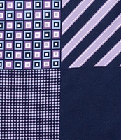Cremieux Squares Stripes 4 Square Silk Pocket Square