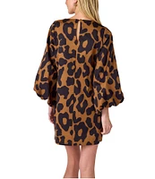CROSBY by Mollie Burch Cecily Boat Neck Long Puff Sleeve Leopard Mini Shift Dress