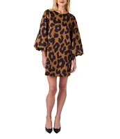 CROSBY by Mollie Burch Cecily Boat Neck Long Puff Sleeve Leopard Mini Shift Dress