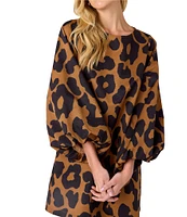 CROSBY by Mollie Burch Cecily Boat Neck Long Puff Sleeve Leopard Mini Shift Dress