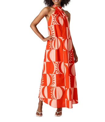 CROSBY by Mollie Burch Cleo Printed Crisscross Halter Neck Self Tie Sleeveless Maxi Dress