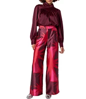 CROSBY by Mollie Burch Cora Faille Abstract Print High Rise Flat Front Wide Leg Full Length Trouser