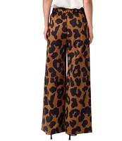 CROSBY by Mollie Burch Cora Faille Leopard Print High Rise Flat Front Wide Leg Full Length Trouser