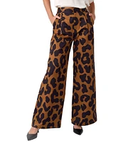 CROSBY by Mollie Burch Cora Faille Leopard Print High Rise Flat Front Wide Leg Full Length Trouser