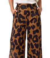 CROSBY by Mollie Burch Cora Faille Leopard Print High Rise Flat Front Wide Leg Full Length Trouser