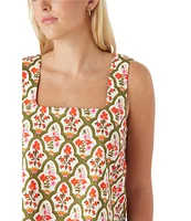 CROSBY by Mollie Burch Dutton Square Neck Sleeveless Printed Linen Blend Tank