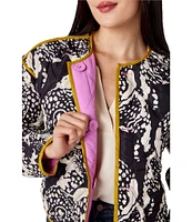 CROSBY by Mollie Burch Felix Quilted Taffeta Leopard Jewel Neckline Long Sleeve Button Front Reversable Jacket