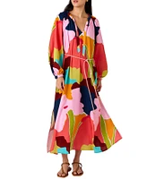 CROSBY By Mollie Burch Freya Printed Split V-Neck Long Sleeve Maxi Dress