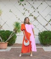 CROSBY by Mollie Burch Lovett Asymmetrical Sleeve Colorblock Maxi Dress