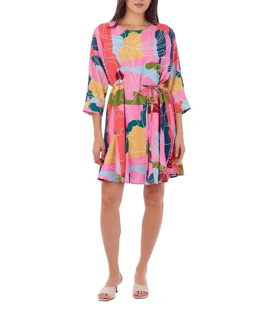 CROSBY by Mollie Burch Lucy Floral Whimsy Boat Neck 3/4 Sleeve Dress