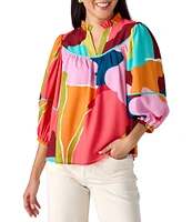 CROSBY By Mollie Burch Rosie Poppy Printed Split V-Neckline Long Sleeve Coordinating Top
