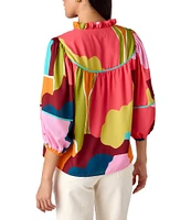 CROSBY By Mollie Burch Rosie Poppy Printed Split V-Neckline Long Sleeve Coordinating Top