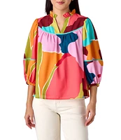 CROSBY By Mollie Burch Rosie Poppy Printed Split V-Neckline Long Sleeve Coordinating Top