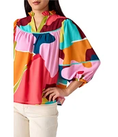 CROSBY By Mollie Burch Rosie Poppy Printed Split V-Neckline Long Sleeve Coordinating Top