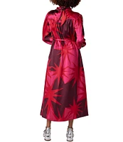 CROSBY by Mollie Burch Ryder Satin Ruched Tie Back Mock Neck Long Blouson Sleeve Tie at Waist A-Line Midi Dress