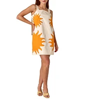 CROSBY by Mollie Burch Warren Sunburst Printed Square Neck Sleeveless Shift Dress
