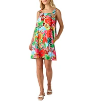 CROSBY by Mollie Burch Warren Tropical Floral Printed Square Neck Sleeveless Shift Dress