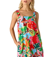 CROSBY by Mollie Burch Warren Tropical Floral Printed Square Neck Sleeveless Shift Dress