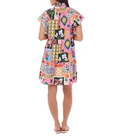 CROSBY By Mollie Burch Printed Whitley Mock Neck Short Flutter Sleeve Dress