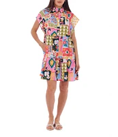 CROSBY By Mollie Burch Printed Whitley Mock Neck Short Flutter Sleeve Dress