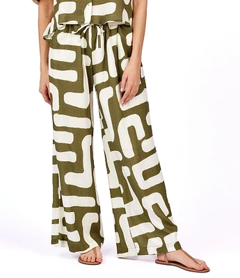 CROSBY by Mollie Burch Ziggy Abstract Print High-Rise Linen Blend Coordinating Pant