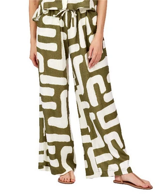 CROSBY by Mollie Burch Ziggy Abstract Print High Rise Linen Blend Coordinating Pants