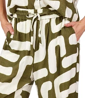 CROSBY by Mollie Burch Ziggy Abstract Print High Rise Linen Blend Coordinating Pants