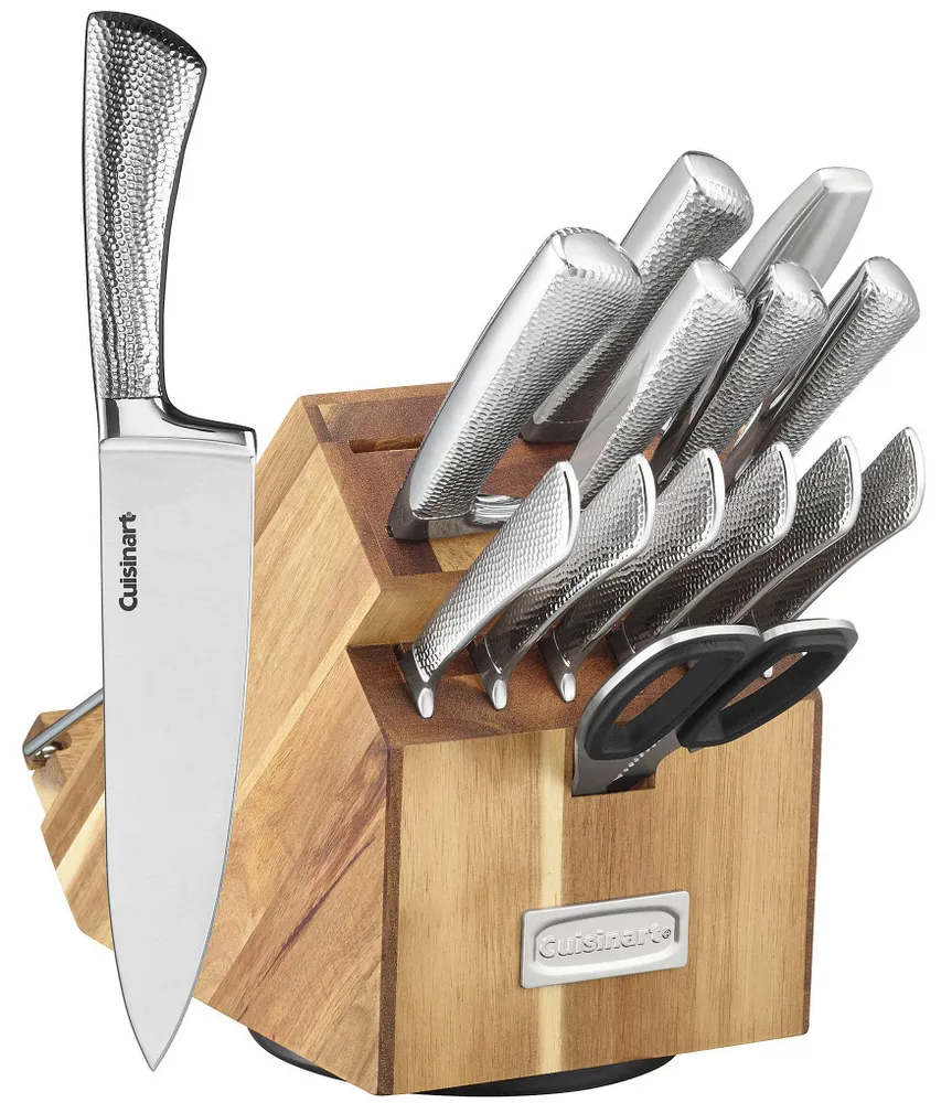 Cuisinart 15-Piece Shogun Hammered Cutlery Set with Rotating Acacia Block