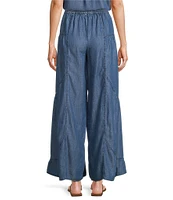 Current Air Chambray Elastic Waist Wide Tiered Leg Pull-On Pants