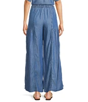 Current Air Coordinating Chambray Tiered Wide Leg Elasticated Back Waist Pants