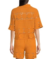 Current Air Coordinating Crochet Collared Elbow Sleeve Button Front Shirt