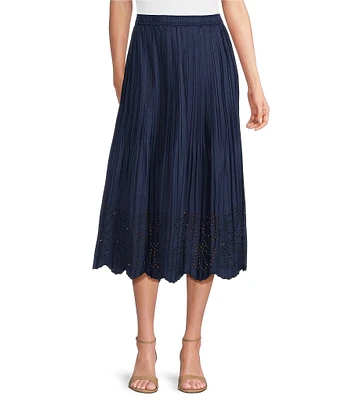 Current Air Coordinating Pleated Eyelet Poplin Midi Skirt