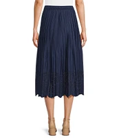 Current Air Coordinating Pleated Eyelet Poplin Midi Skirt