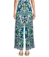 Current Air Coordinating Printed Flat Front Smocked Waist Wide Leg Pull-On Pants