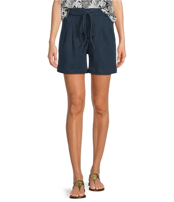 Current Air Cotton Blend Belted Tie Waist Pleated Shorts