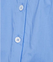 Current Air Cotton Poplin Lace Yoke Point Collar Puff Sleeve Button Front Shirt