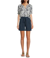 Current Air Daisy Floral Split Neck Elbow Sleeve Blouse