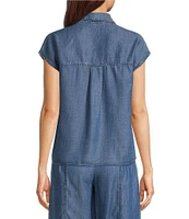 Current Air Denim Point Collar Cap Sleeves Relaxed Fit Button Front Shirt