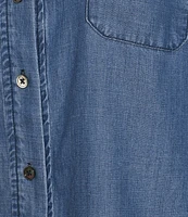Current Air Denim Point Collar Cap Sleeves Relaxed Fit Button Front Shirt