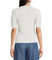 Current Air Eyelet Crochet Round Neck Elbow Length Sleeve Knit Sweater