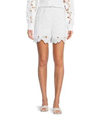 Current Air Flat Front Floral Lace Scallop Hem Coordinating Shorts