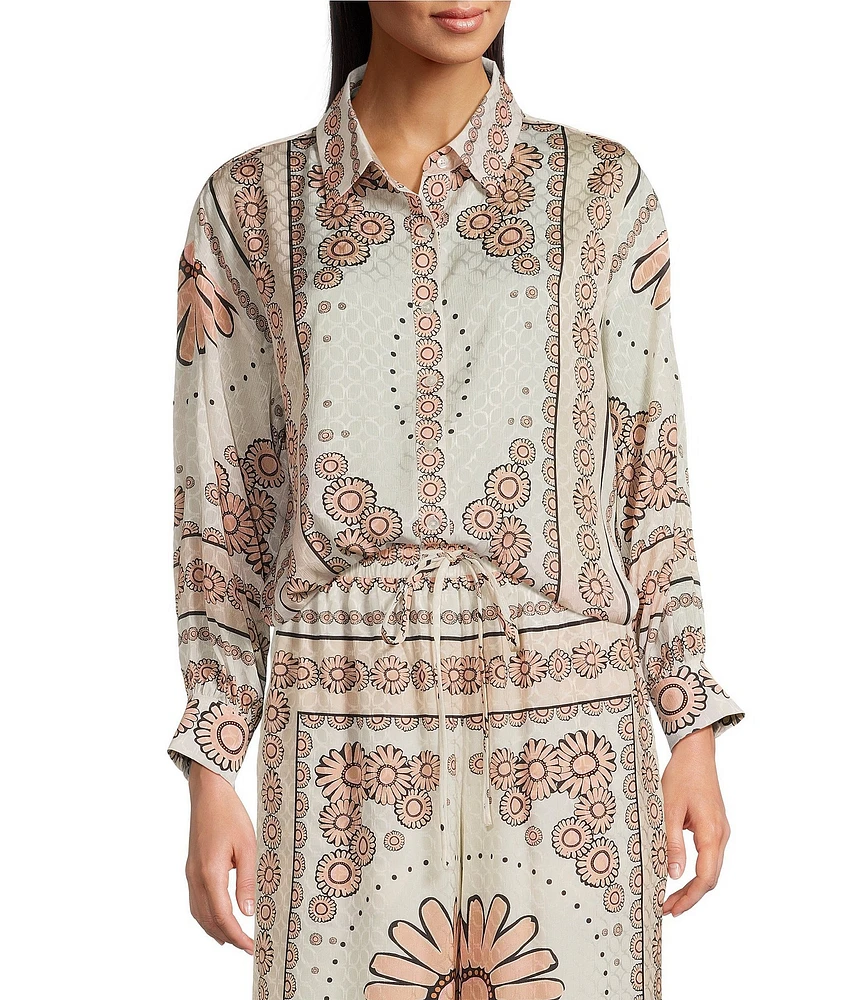Current Air Floral Print Point Collar Long Sleeve Button Front Coordinating Shirt